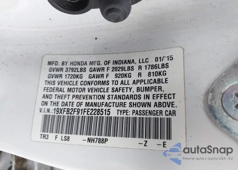 2015 Honda Civic Ex-L из США, поврежденный, VIN 19XFB2F91FE228515